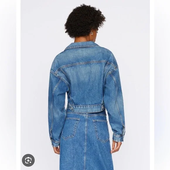 Frame Denim Enna Oversized Cropped Jean Denim Jacket Long Sleeve - Picture 2 of 8